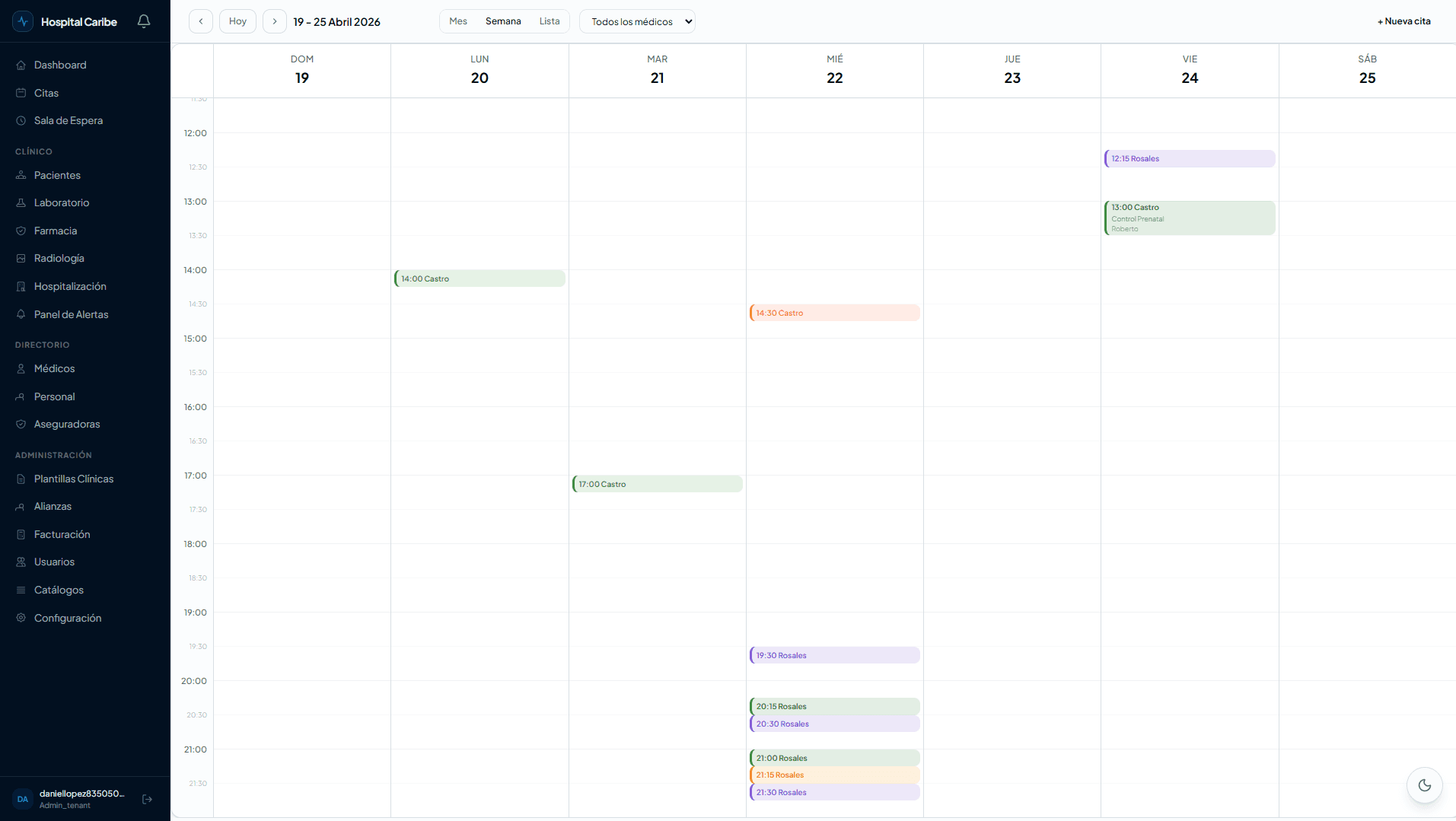 Agenda semanal de citas medicas