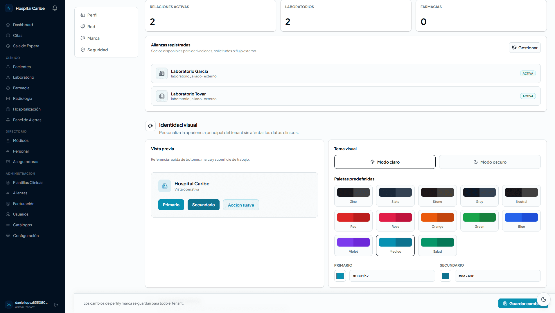 Configuracion de marca y tenant